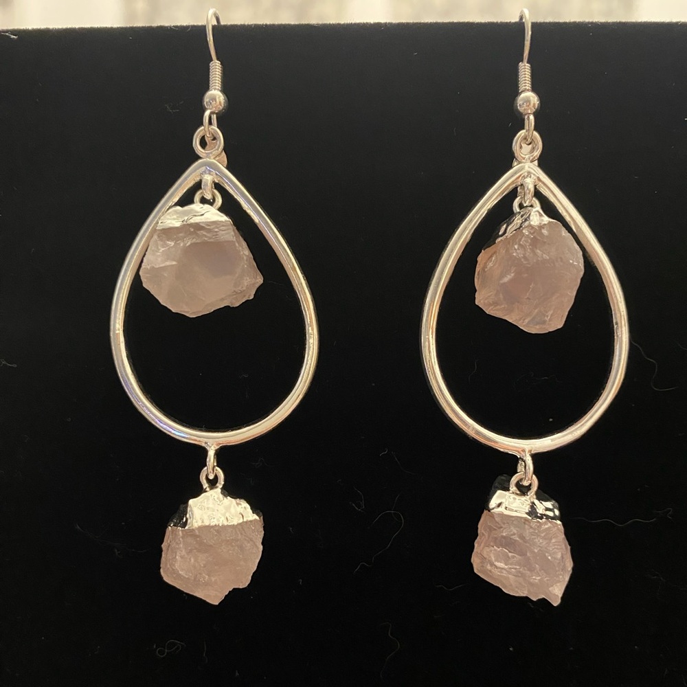 Rose Quartz Teardrop & Sterling Silver Earrings